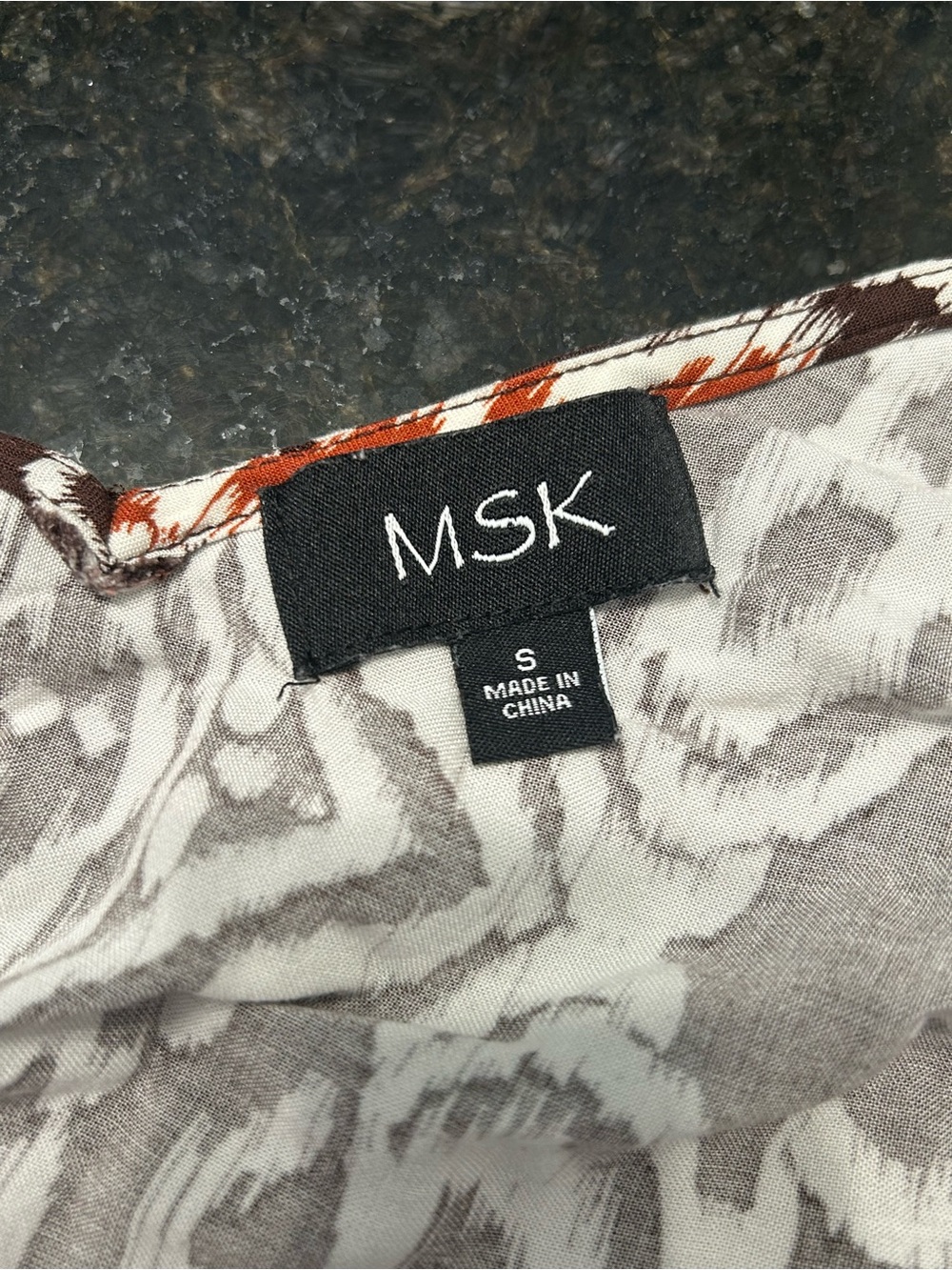 MSK Vestido Maxi Estampado Marrón Blanco Rayon Talla S - Picture 7 of 11